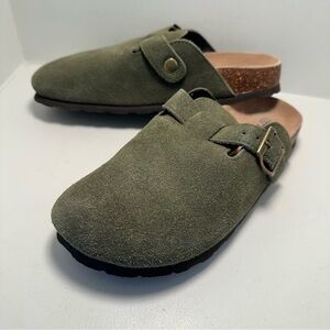 KIDMI Genuine Suede Clogs Cork Footbed Arch Support Army Green Size 37 6-6.5